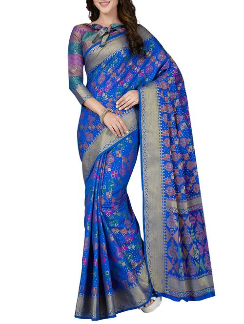 blue silk blend banarasi saree with blouse - 15126912 - Very Small Image - 1