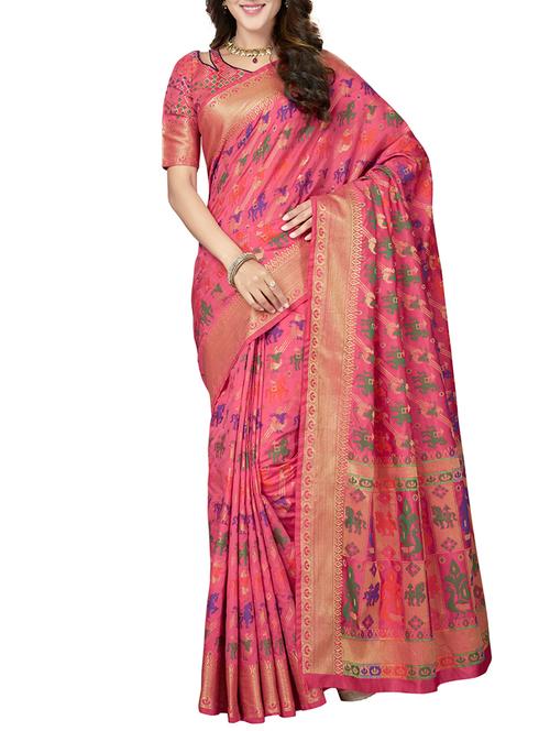 pink silk blend banarasi saree with blouse - 15126913 - Very Small Image - 1