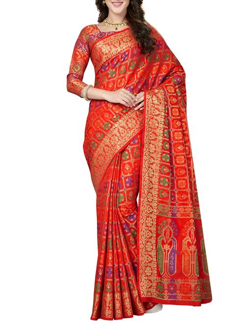 red silk banarasi saree with blouse - 15126915 - Very Small Image - 1