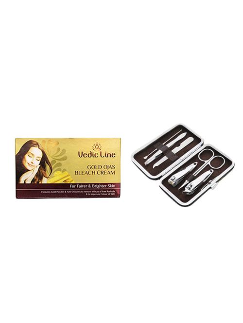 vedic line combo of gold ojas bleach for golden aura skin with manicure & pedicure kit for women - 15128113 - Very Small Image - 1