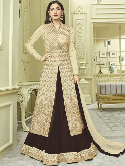embroidered semi-stitched skirt suit - 15128282 - Very Small Image - 1