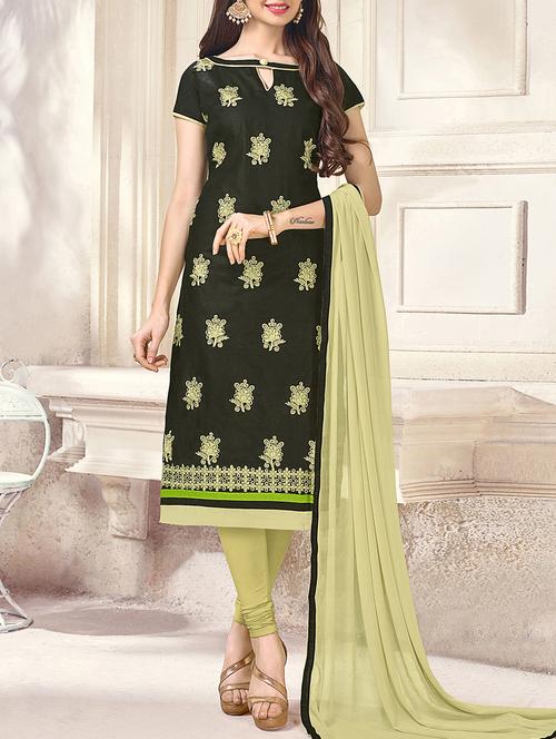 black embroidered unstitched churidaar suit - 15128448 - Very Small Image - 1