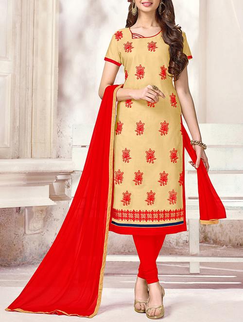 beige embroidered unstitched churidaar suit - 15128449 - Very Small Image - 1