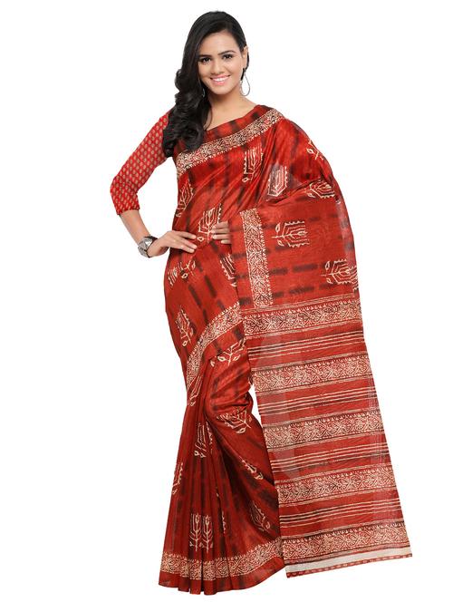 red silk printed saree with blouse - 15128572 - Very Small Image - 1