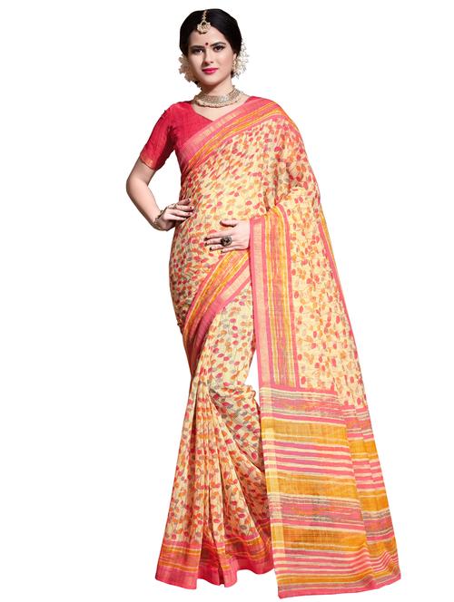 orange cotton printed saree with blouse - 15128574 - Very Small Image - 1