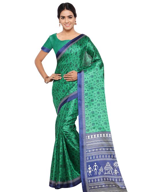 green khadi saree with blouse - 15128605 - Very Small Image - 1