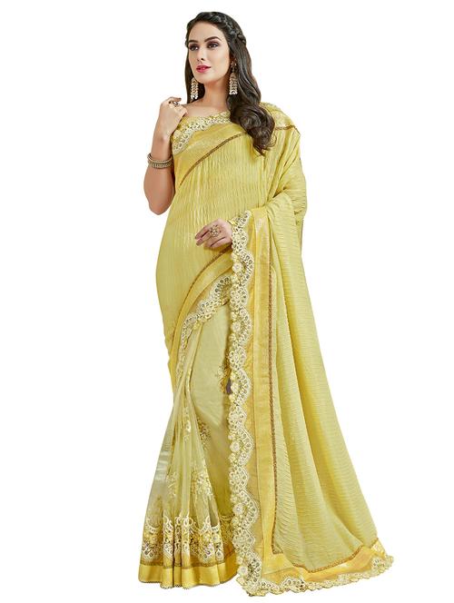yellow net half & half saree with blouse - 15128830 - Very Small Image - 1