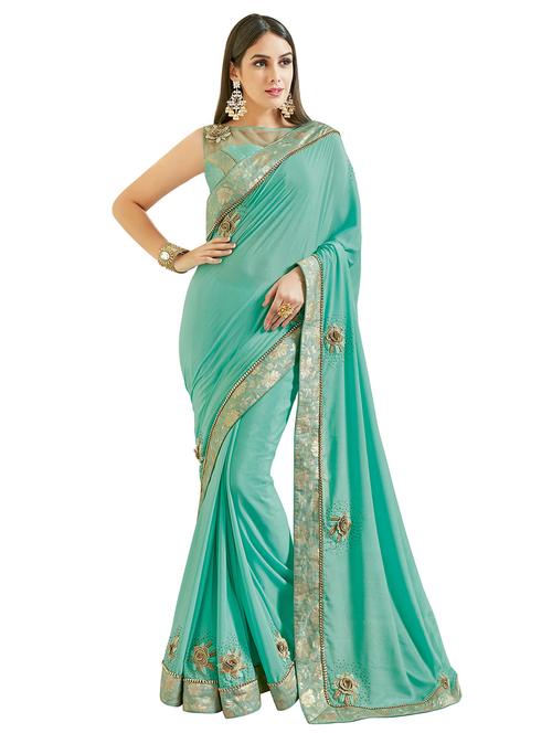sky blue georgette bordered saree with blouse - 15128839 - Very Small Image - 1