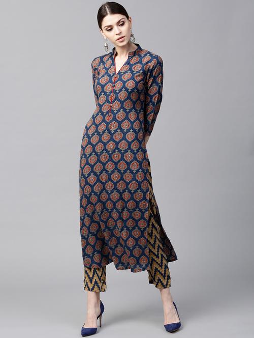 piping printed straight kurta with trouser - 15129041 - Very Small Image - 1