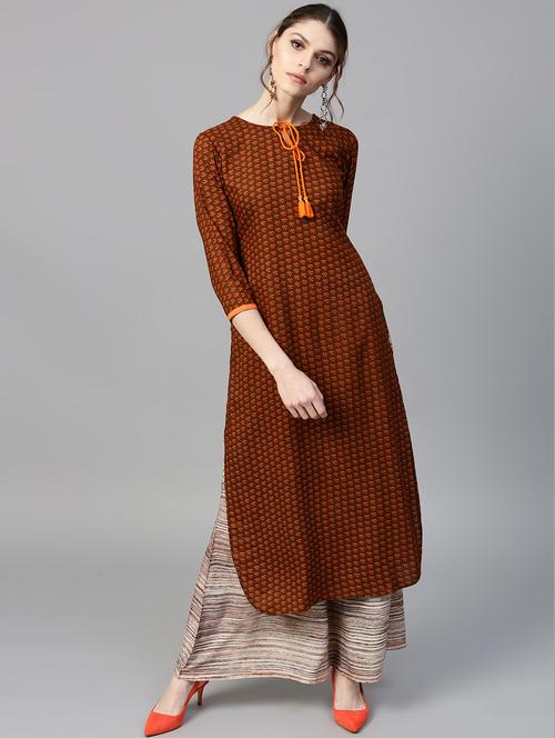 printed straight kurta with palazzo - 15129057 - Very Small Image - 1