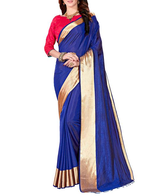blue silk blend bordered saree with blouse - 15129346 - Very Small Image - 1