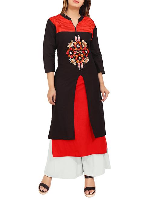 black cotton layered kurta - 15129372 - Very Small Image - 1