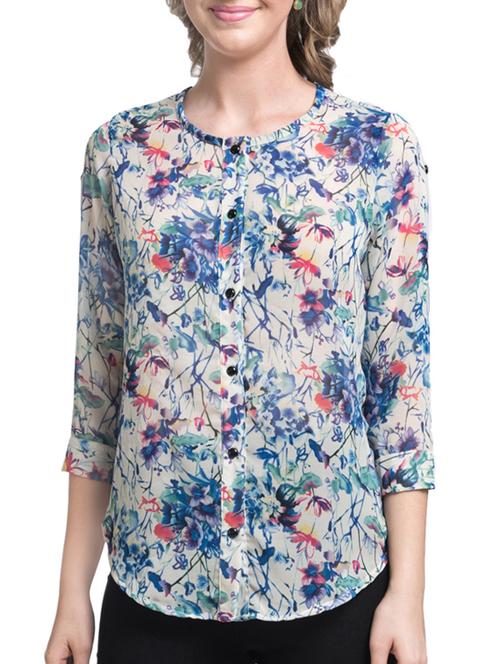blue printed georgette shirt - 15131153 - Very Small Image - 1