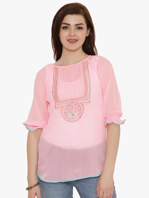 pink embroidered solid tunic - 15131350 - Very Small Image - 1