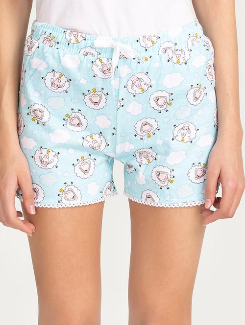 blue printed cotton shorts - 15132135 - Very Small Image - 1