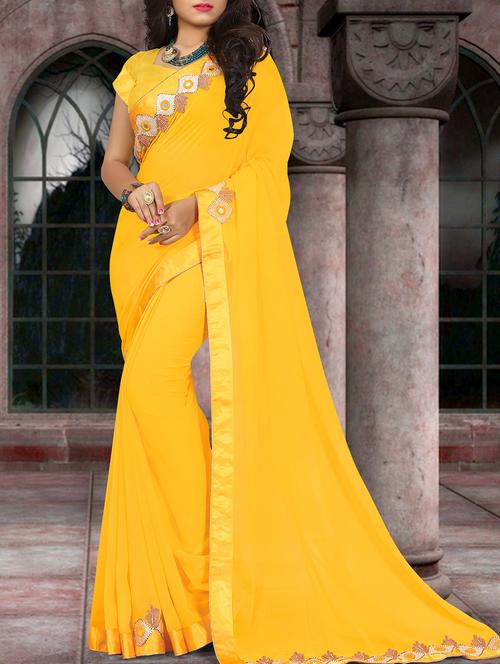 yellow bordered saree with blouse - 15132199 - Very Small Image - 1