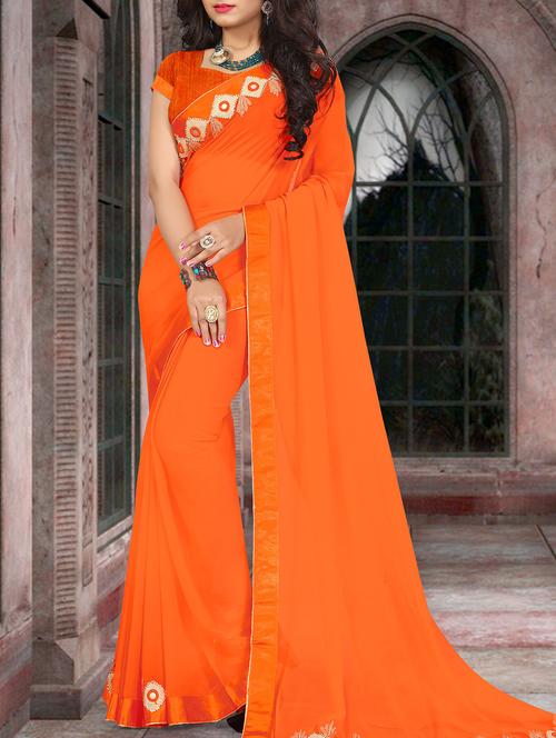 orange bordered saree - 15132200 - Very Small Image - 1