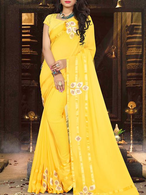 yellow bordered saree with blouse - 15132207 - Very Small Image - 1