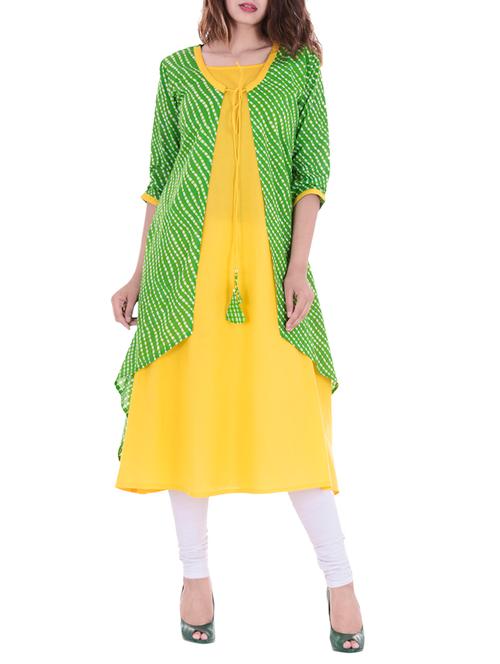 green cotton layered kurta - 15132575 - Very Small Image - 1