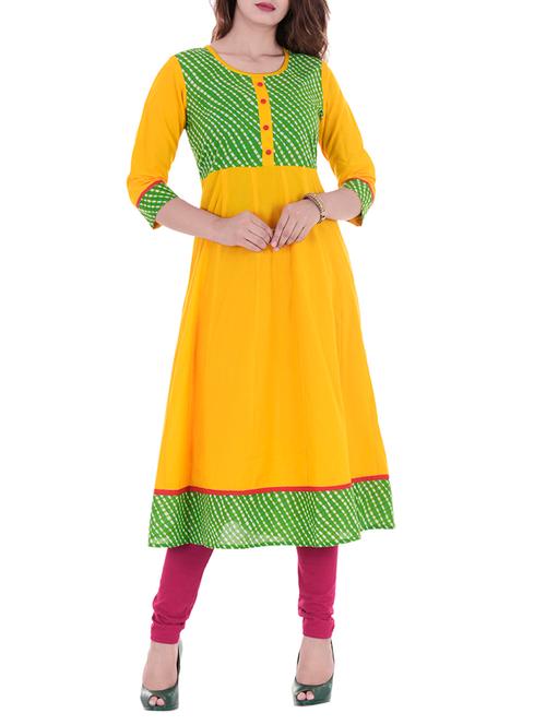 yellow cotton aline kurta - 15132577 - Very Small Image - 1