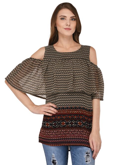 brown printed georgette tunic - 15132622 - Very Small Image - 1