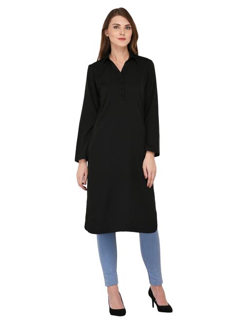 black crepe solid kurta - 15132675 - Very Small Image - 1