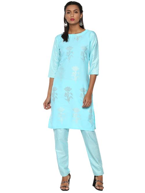 blue crepe kurta pant set - 15133904 - Very Small Image - 1