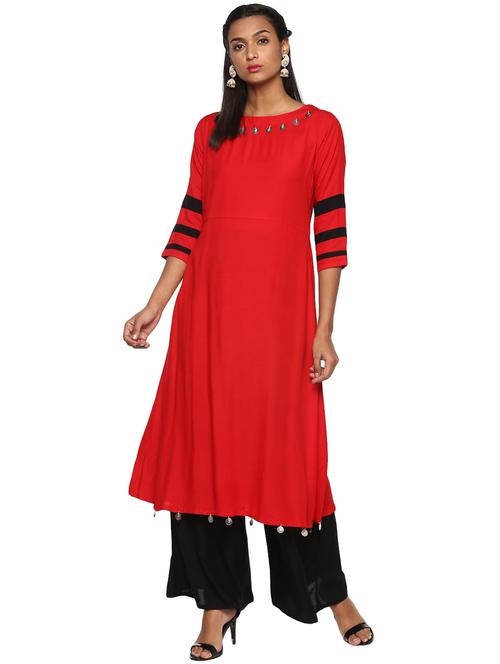 red kurta palazzo suit - 15133910 - Very Small Image - 1