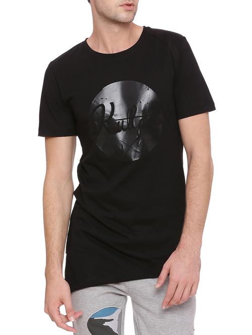 black cotton chest print t-shirt - 15134954 - Very Small Image - 1