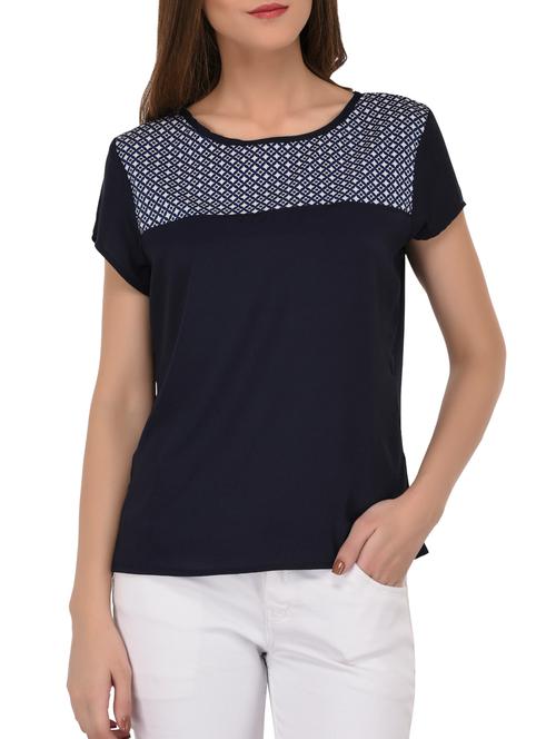 navy blue solid crepe top - 15136411 - Very Small Image - 1