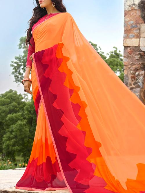 orange georgette printed saree - 15137520 - Very Small Image - 1
