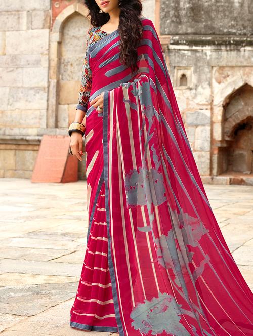 maroon georgette printed saree - 15137524 - Very Small Image - 1