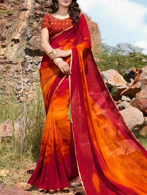 orange printed saree - 15137540 - Very Small Image - 1