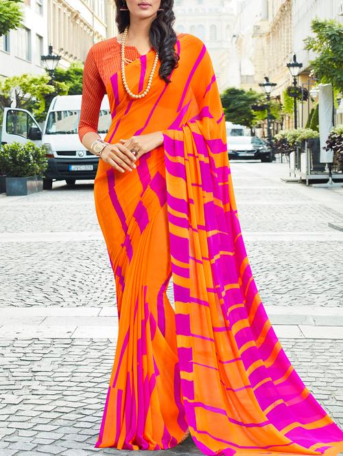 orange georgette printed saree - 15137554 - Very Small Image - 1