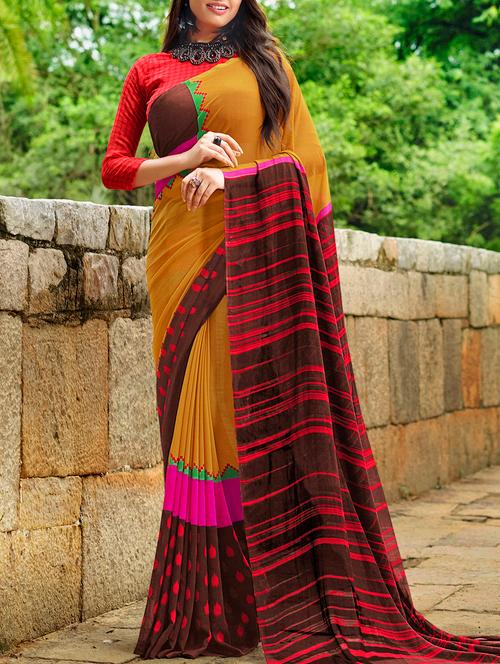 yellow georgette printed saree - 15137562 - Very Small Image - 1