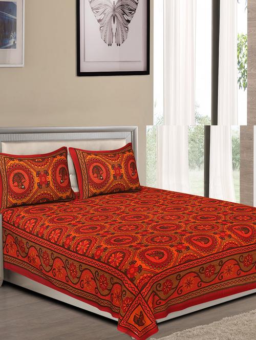 jaipuri traditional double bedsheet with 2 pillow covers - 15138104 - Very Small Image - 1