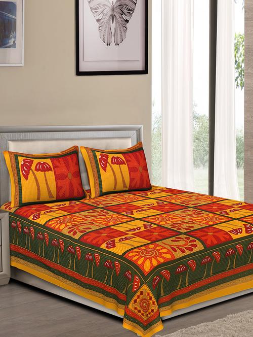 jaipuri traditional double bedsheet with 2 pillow covers - 15138109 - Very Small Image - 1