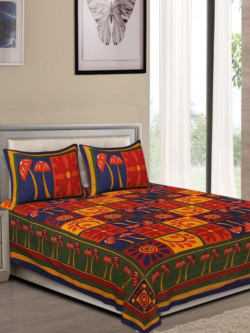 jaipuri traditional double bedsheet with 2 pillow covers - 15138110 - Very Small Image - 1