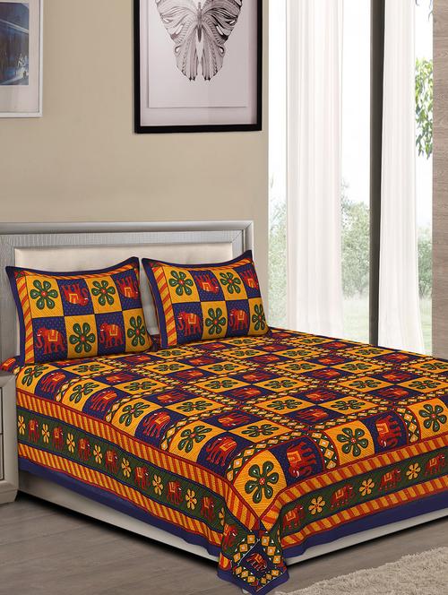 jaipuri traditional double bedsheet with 2 pillow covers - 15138111 - Very Small Image - 1