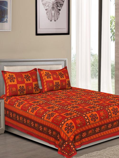 jaipuri traditional double bedsheet with 2 pillow covers - 15138112 - Very Small Image - 1