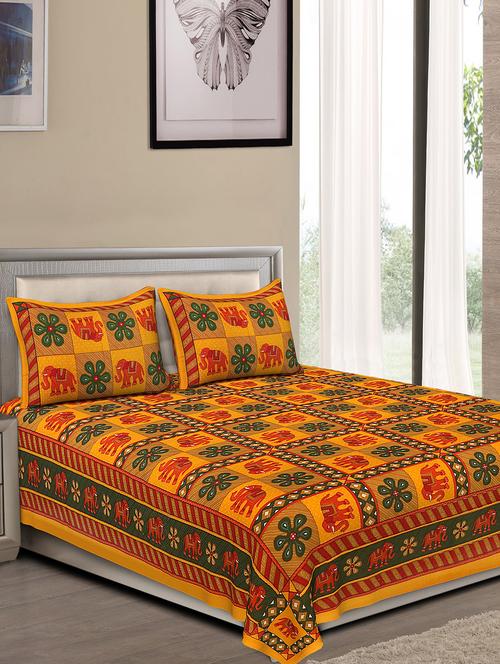 jaipuri traditional double bedsheet with 2 pillow covers - 15138113 - Very Small Image - 1