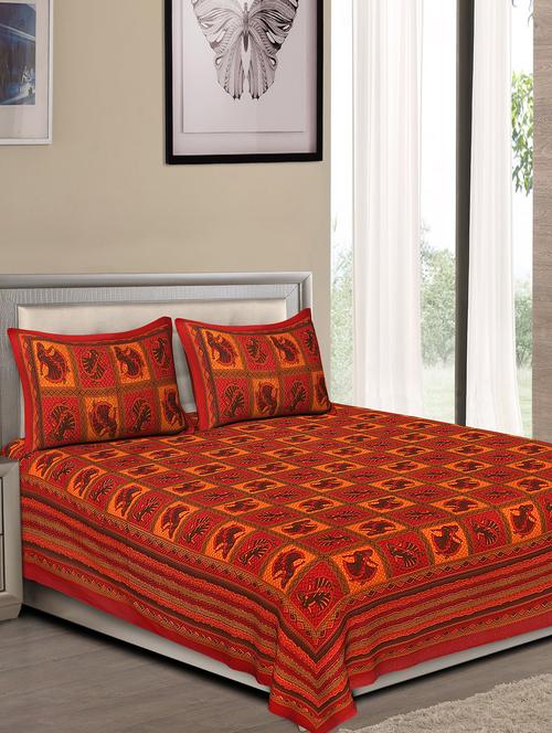 jaipuri traditional double bedsheet with 2 pillow covers - 15138115 - Very Small Image - 1