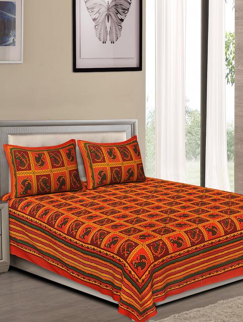jaipuri traditional double bedsheet with 2 pillow covers - 15138116 - Very Small Image - 1