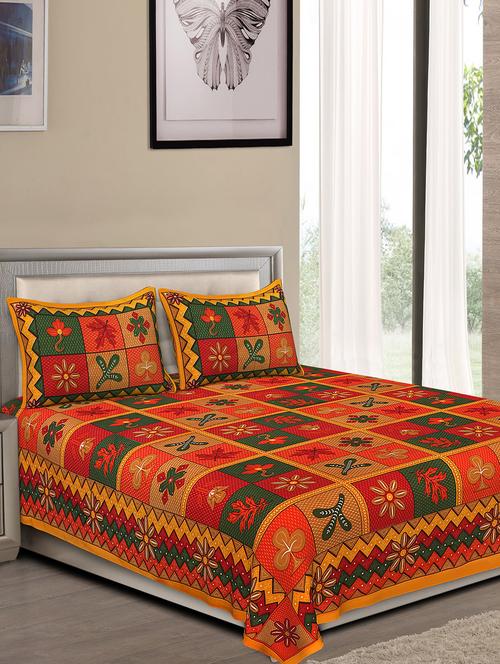 jaipuri traditional double bedsheet with 2 pillow covers - 15138118 - Very Small Image - 1