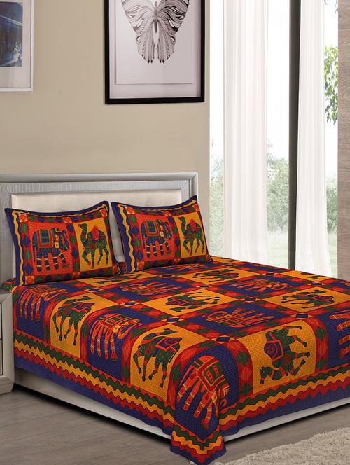jaipuri traditional double bedsheet with 2 pillow covers - 15138122 - Very Small Image - 1