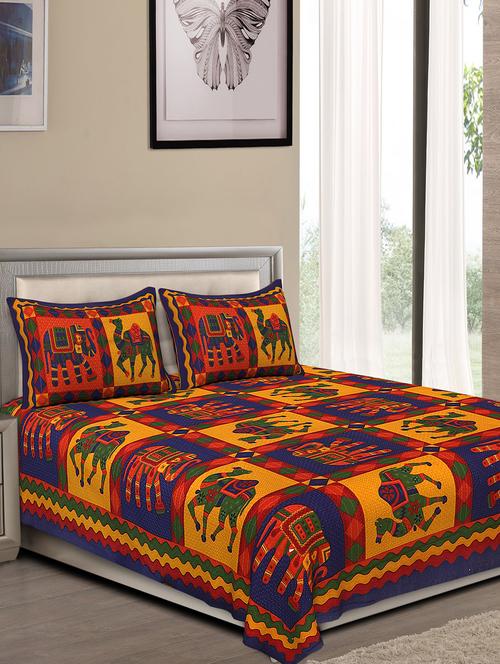 jaipuri traditional double bedsheet with 2 pillow covers - 15138125 - Very Small Image - 1