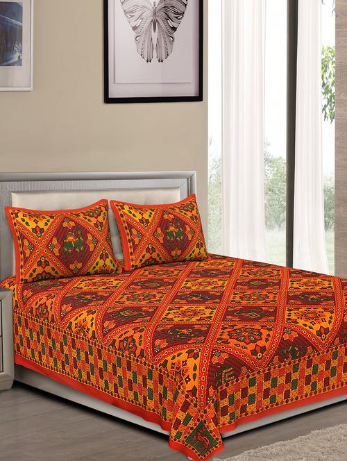 jaipuri traditional double bedsheet with 2 pillow covers - 15138127 - Very Small Image - 1