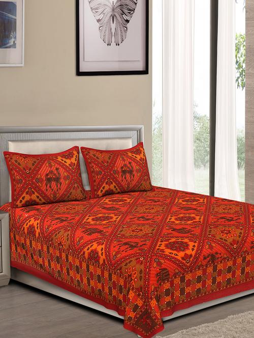 jaipuri traditional double bedsheet with 2 pillow covers - 15138129 - Very Small Image - 1