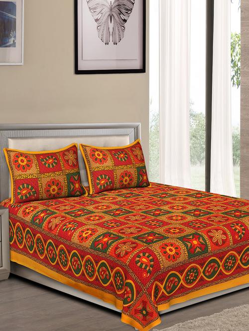jaipuri traditional double bedsheet with 2 pillow covers - 15138132 - Very Small Image - 1