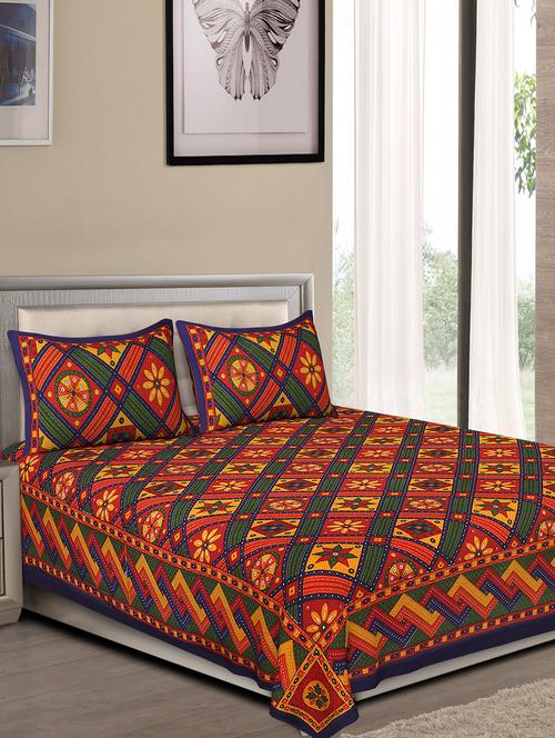 jaipuri traditional double bedsheet with 2 pillow covers - 15138134 - Very Small Image - 1